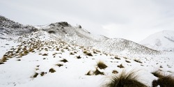 Lindis Pass covered in snow in winter, South Island.
