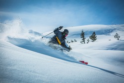 Skier enjoying a deep powder turn