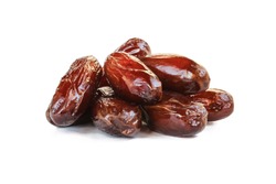 Pile of tasty dry dates isolated on white background. Arabic food