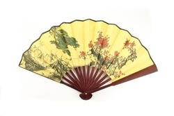 Chinese vintage style fan made of wood isolated on white background