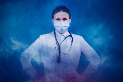 Woman in a medical mask. The comeback of the coronavirus. A new jump in the incidence of the Omicron strain. Doctor warns about the danger of coronavirus.
