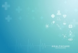 Abstract geometric medical background with flat icons and symbols. Template design with concept and idea for healthcare 
technology, innovation medicine, healthcare, science. Vector illustration.