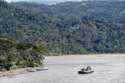 Hovercraft over river in the amazon