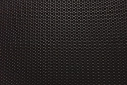 Abstract black metallic mesh texture pattern for background. Industrial backdrop. The speaker of a musical column. Free space for text.
