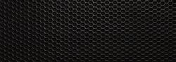 Abstract black metallic mesh texture for background. Industrial backdrop. The speaker of a musical column. Panoramic horizontal high-resolution photography. Design element. Close up. Copy space. 