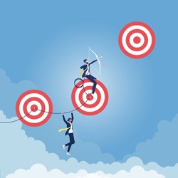 Reaching Higher Targets Concept, Excellent businessman taking aim on a high risk target