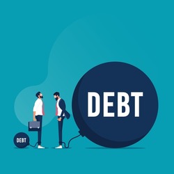 Businessman surprised by other business people huge debt, Vector depicts debt and financial burden