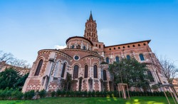 Rear of the Saint Sernin Basilica in winter in Toulouse in Haute-Garonne, Occitanie, France