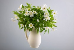 Anemonoides nemorosa (wood anemone) in a ceramic vessel with water