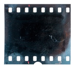 Grunge black scratched cine film on white background, old film effect, distressed scary texture