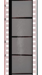 real scan of 35mm cine filmstrip with empty or blank frames, cool vintage photo placeholder on white background.