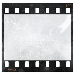 empty and blank 35mm filmstrip with dust isolated on white background and frame edge number two. 