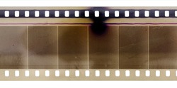 fictional 35mm cine filmstrip with empty or blank frames on white background.
