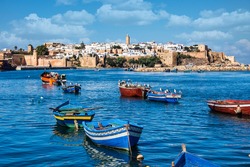 View of the harbour of Rabat, Morocco located in the river Bou Regreg at the mouth of the Atlantic Ocean.