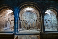 The Royal Monastery Of San Juan De La Pena near Jaca. Huesca, Aragon. Spain. San Juan de la Pena Monastery with some romanesque ancient art