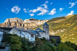 Torla, gateway to the Ordesa and Monte Perdido National Park in the Spanish Pyrenees, Aragon, Spain