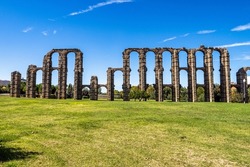 The Acueducto de los Milagros, Miraculous Aqueduct in Merida, Extremadura, Spain is a ruined Roman aqueduct bridge, part of the aqueduct built to supply water to the Roman colony of Emerita Augusta
