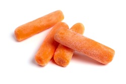 Baby frozen carrots on a white background.