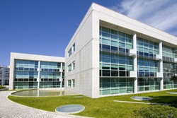 Cityscape office buildings with modern corporate architecture - business and success concept
