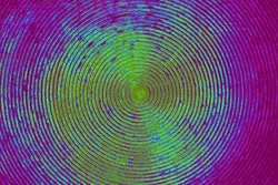 Disco background - concentric circles in yellow and purple. A textured background in the form of circles with a common center. Retro wallpaper in magenta colors.