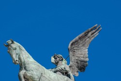 Winged Victory bronze statue at Vittorio Emanuele Monument, Altare della Patria or Altar of the Fatherland,  Piazza Venezia, Rome Italy