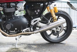 Stainless Steel Chrome Exhaust System in Sport Racing Motorbike.
