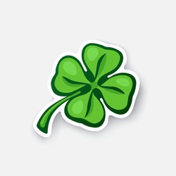Vector illustration. Four leaf green clover. Lucky quatrefoil. Good luck symbol. Cartoon sticker in comic style with contour. Decoration for greeting cards, patches, prints for clothes, emblems