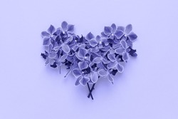 Violet flowers in heart shape on Very peri color background.