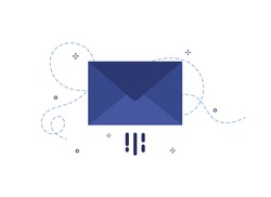 A letter in a close envelope sent by mail. Delivered message. Send to email. Blue. Flat design icon. On white background. Eps 10