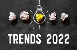 trends 2022, text on red background. white letters