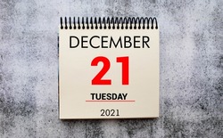 December 21. Calendar on white background. 3D illustration.