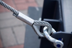 Swivel joint and connection with a steel cable when installing the structures outdoor close-up