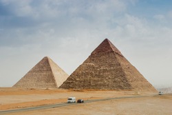The pyramids of Giza in Egypt in mid winter