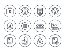 finance, investments, financial management line icons on white