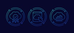 SaaS solutions, cloud services line icons