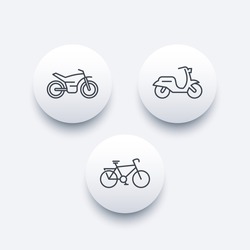 Bike, motorcycle, motorbike, cycling, scooter line round modern icons, vector illustration