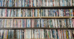 Blur photo, collection of movies, shelf full of DVD