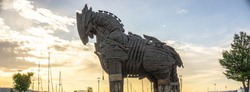 Famous Greek trojan horse statue that is exhibited at Çanakkale, Turkey.