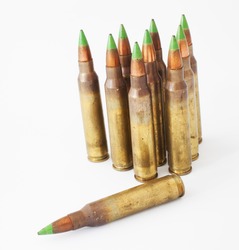 Loaded cartridges that have bullets with green tips