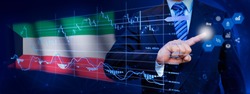 Businessman touching data analytics process system with KPI financial charts, dashboard of stock and marketing on virtual interface. With Kuwait flag in background.