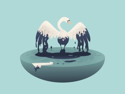 Vector illustration White Swan in an oil spill
