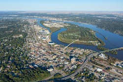 Aerial View of Moline, Illinois, Quad Cities, Rock Island, Davenport, Bettendorf, Iowa, USA