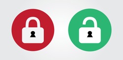 Lock and unlock easy icon. Green and red lock icon. Flat vector