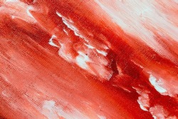 abstract creative background: white and red blurred stains of colored primer when toning the canvas, temporary object. 