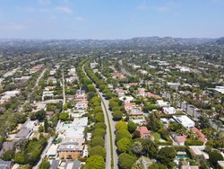Aerial view of Beverly Hills, city in California's Los Angeles County. Home to many Hollywood stars.