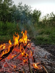 Bonfire in a campfire. The night is coming.