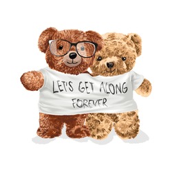bear toy couple in get along t shirt illustration