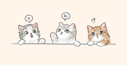 three cartoon little kitten illustration