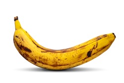 Overripe banana. Yellow banana isolated on a white background. The concept of conservation and quality of food.
