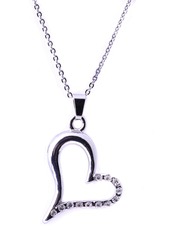 Silver heart pendant on a chain on a white background